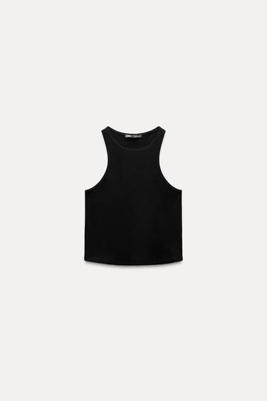 Zara RIBBED TANK TOP - Black