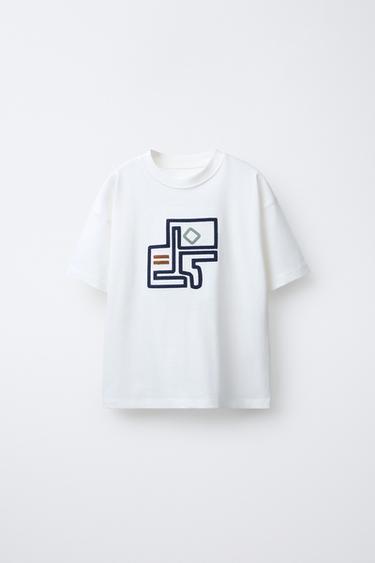 T-SHIRT WITH EMBROIDERED SHAPES - White by Zara - Image 0