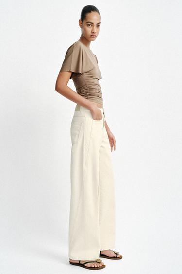 DRAPED SHORT SLEEVE T-SHIRT - Mid-camel by Zara - Image 2