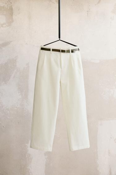 WIDE-LEG PLEATED CHINO TROUSERS - white by Zara