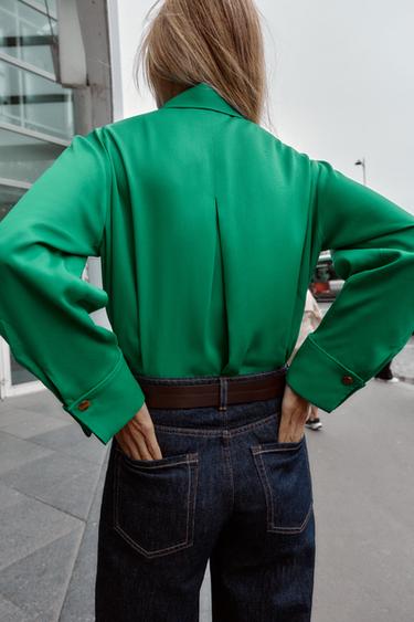 SATIN SHIRT WITH POCKET - Green by Zara - Image 4