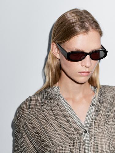 Camisa vichy efecto frunce - Negro de Zara