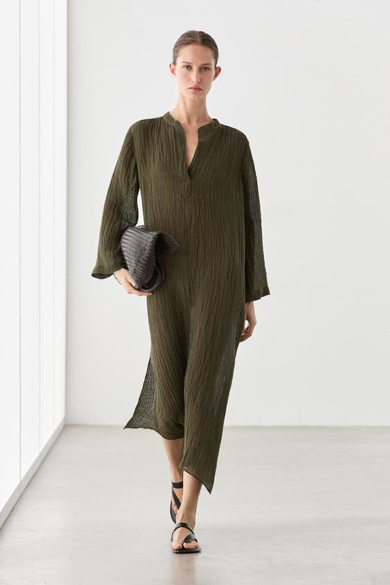 Linen blend waffle-knit shirt dress from Zara - $180
