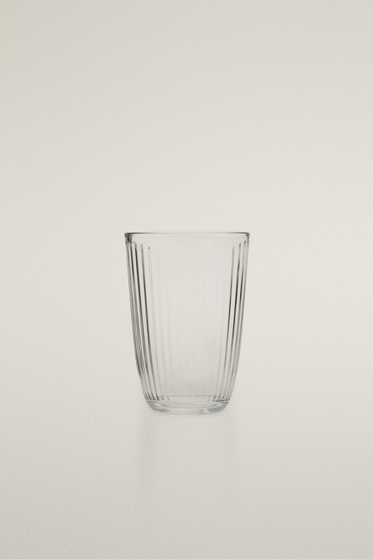 LINE-DESIGN GLASS SOFT DRINK TUMBLER — Transparent