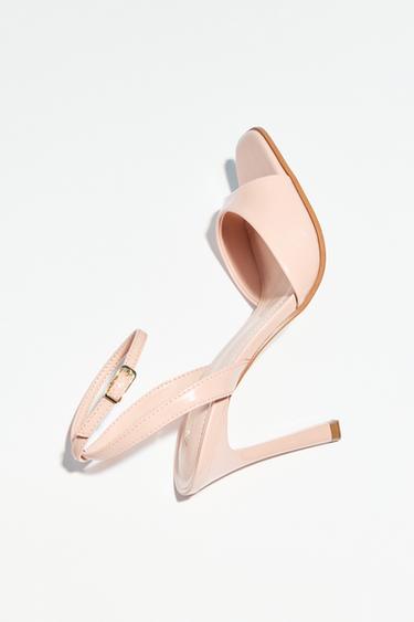 Zara CRACKLED EFFECT HEELED SANDALS - Pink