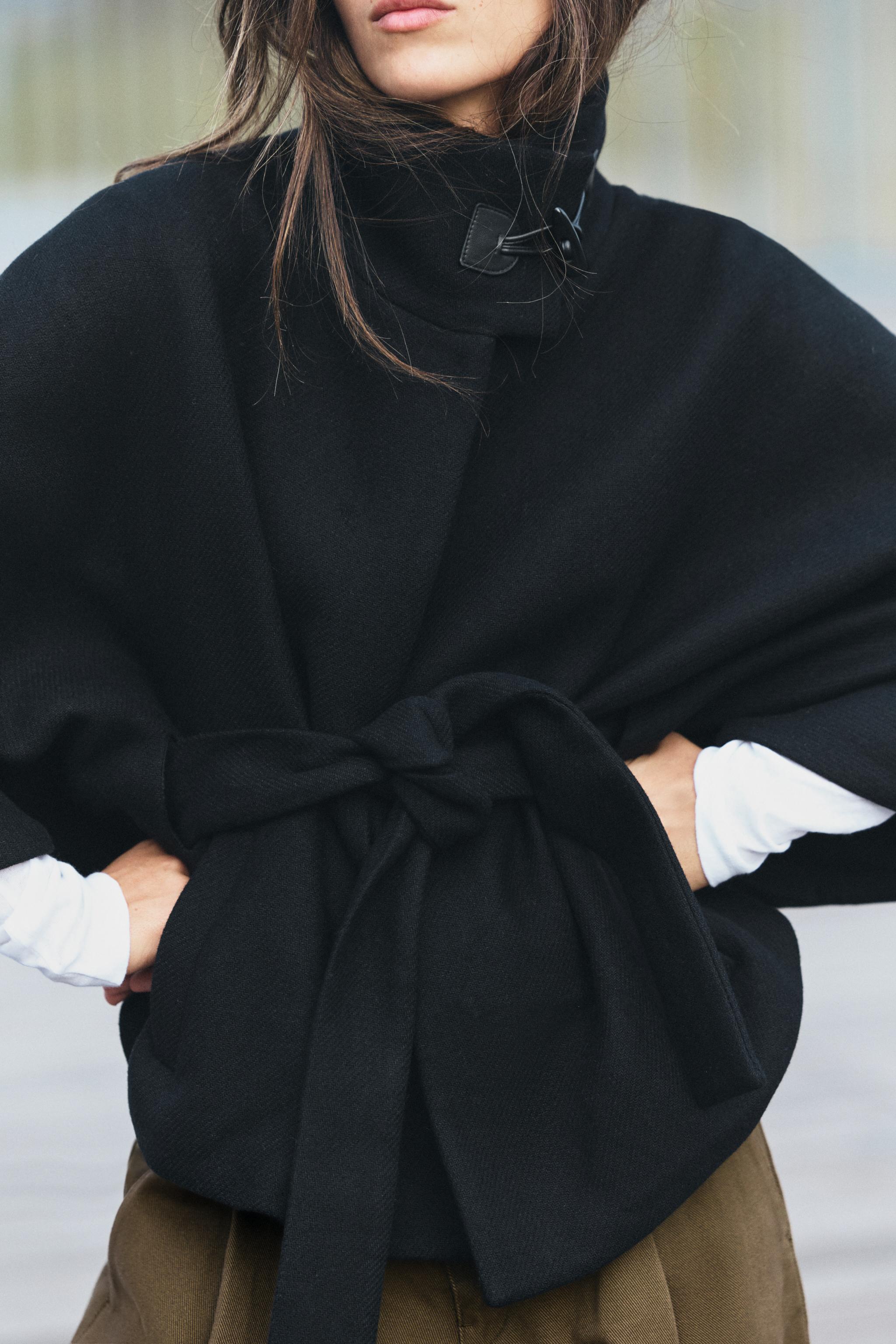 ベルト付きウールケープコート - ブラック | ZARA Japan / 日本
