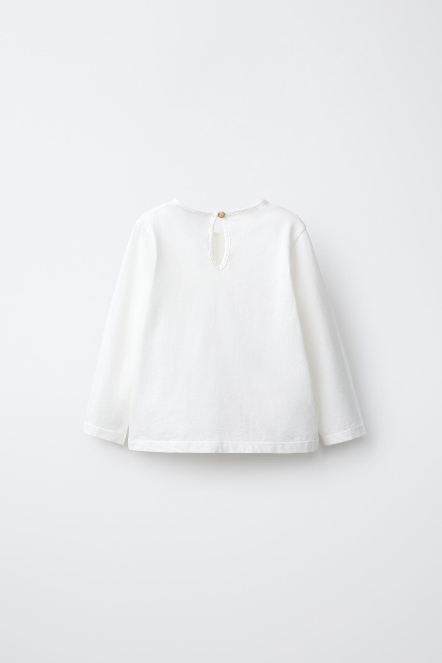 Детская футболка Zara Floral AppliquÉ T-SHIRT, цвет: Светлый экрю — фото 2