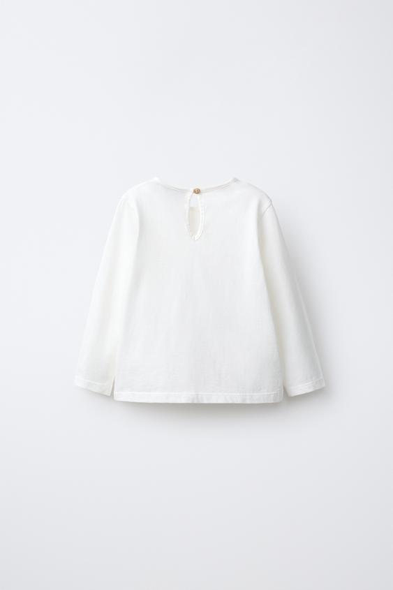 T-SHIRT DÉCOR FLEUR - Écru clair de Zara - Image 1