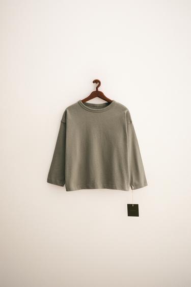 ZARA TIMELESS - تي شيرت قطني سادة - رمادي داكن الخاص بـ Zara