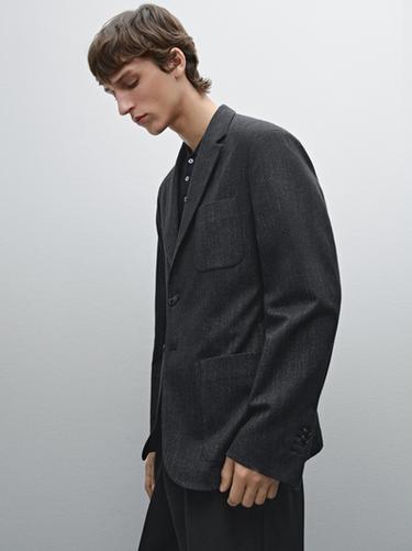 Zara Cotton blend herringbone blazer - Gray
