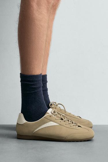 LEATHER TRAINERS - Sand Brown by Zara - Image 0