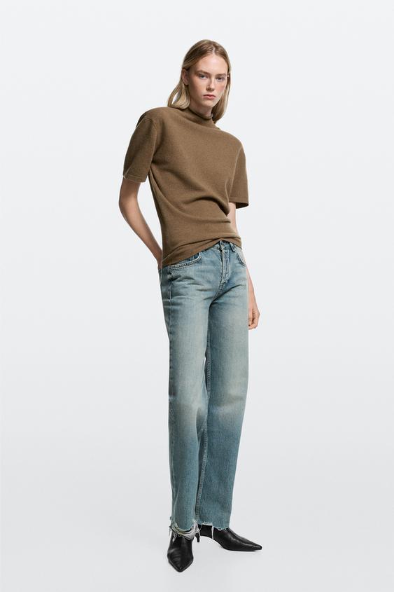 Jean stovepipe taille moyenne bas effiloché - Bleu d'eau de Zara - Image 0