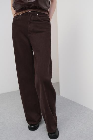 JEANS TRF EXTRA WIDE LEG ハイウエストブラウンZaraのJEANS TRF EXTRA WIDE LEG ハイウエスト - ブラウン 