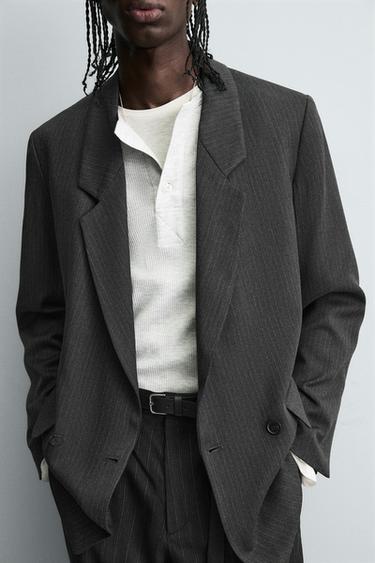VESTE À BOUTONNAGE CROISÉ RAYURES - Gris de Zara - Image 5