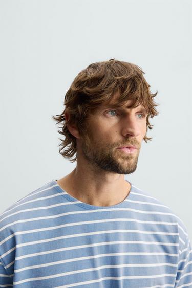 STRIPED JACQUARD T-SHIRT - Blue/White by Zara