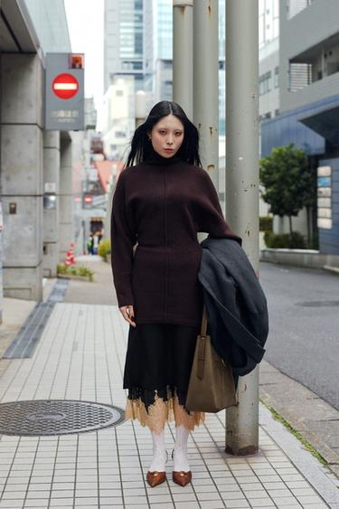 Zara SOFT KNIT SHORT DRESS - Brown