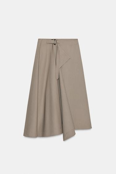 ZW COLLECTION WRAP SKIRT WITH BUCKLE - Mink by Zara
