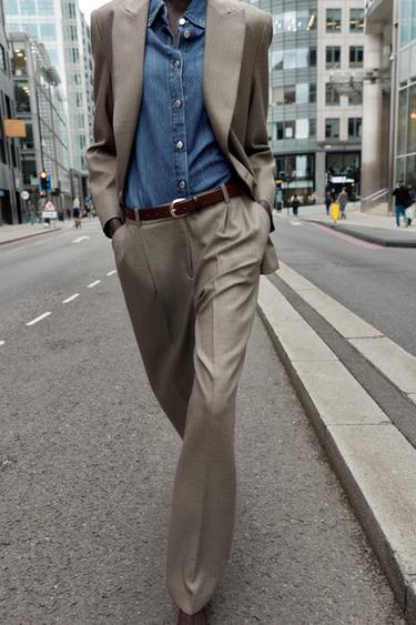 PANTALONI LARGO CON PINCES - Sabbia / Nero di Zara