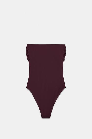 MAILLOT DE BAIN BANDEAU PIÈCE MÉTALLIQUE - Marron de Zara - Image 2