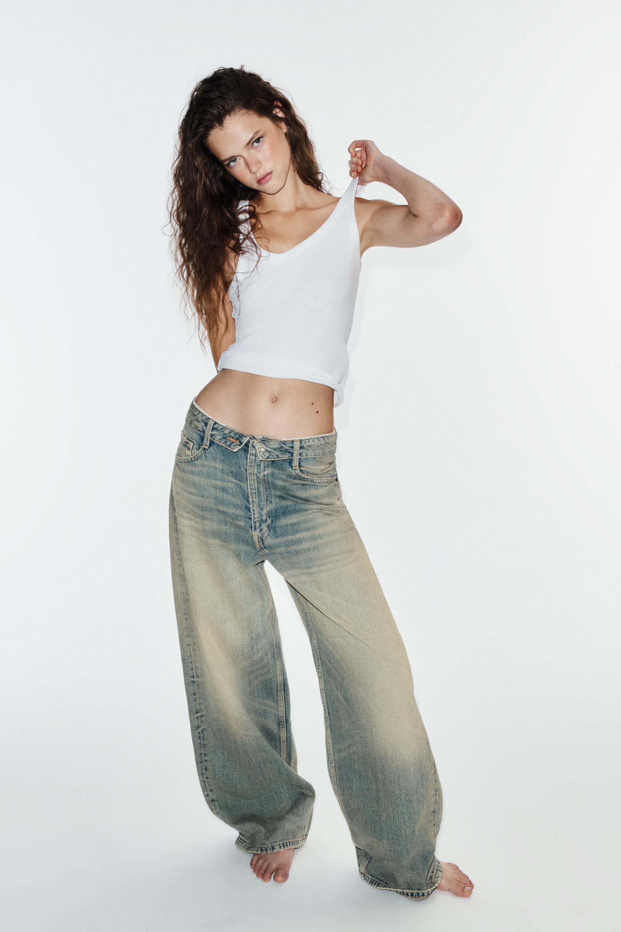 TRF MID-WAIST RIPPED FOLDED WAISTBAND JEANS