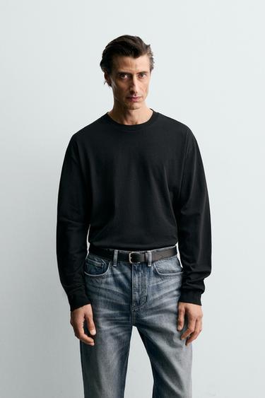 LIGHTWEIGHT LONG SLEEVE T-SHIRT - Black by Zara