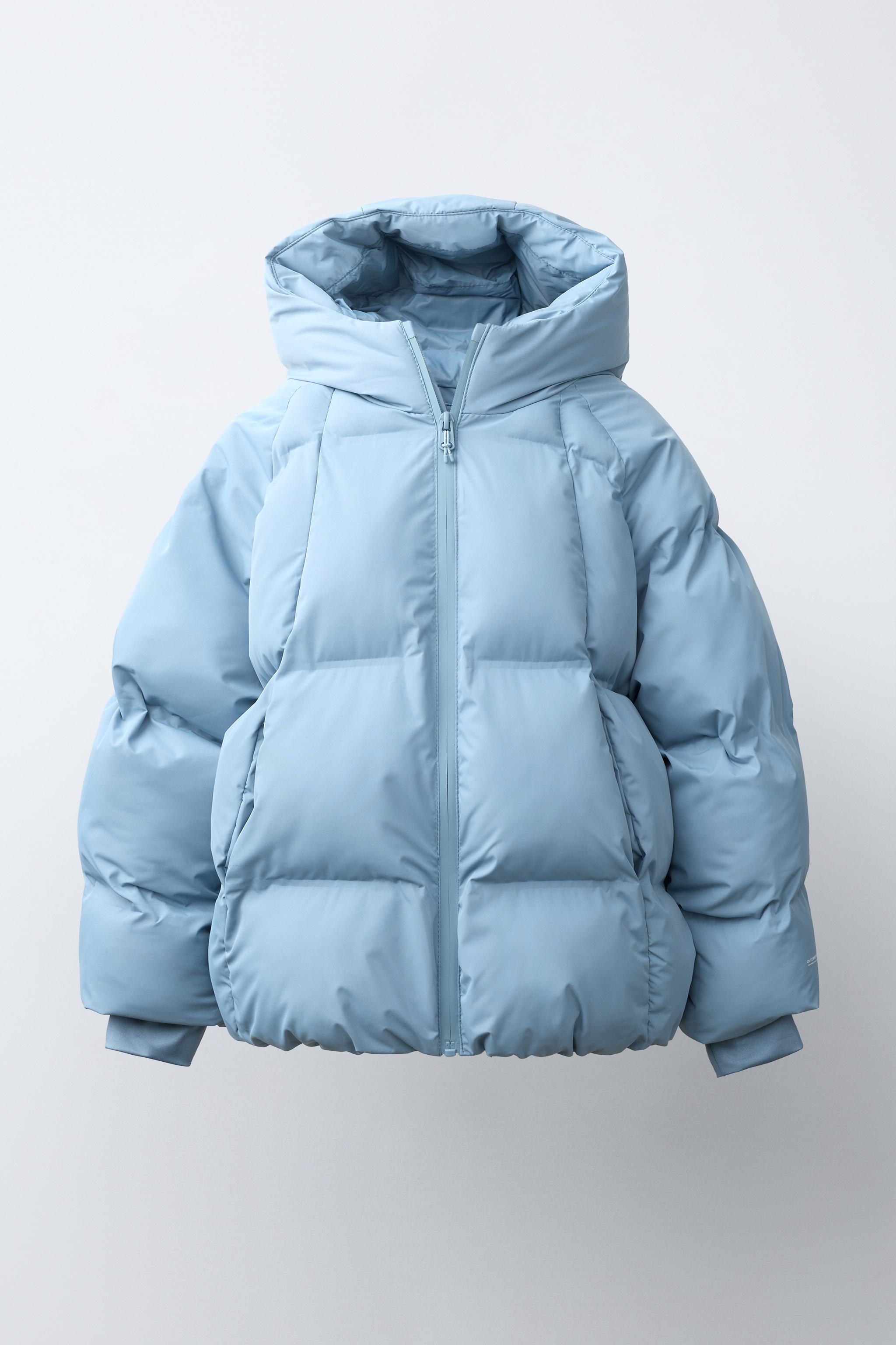 撥水加工 フード付きパフジャケット - 空色 | ZARA Japan / 日本