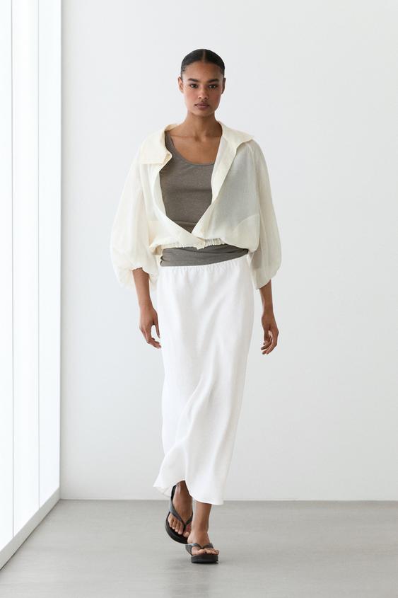 100% linen midi skirt with elasticated waistband from Zara - $160