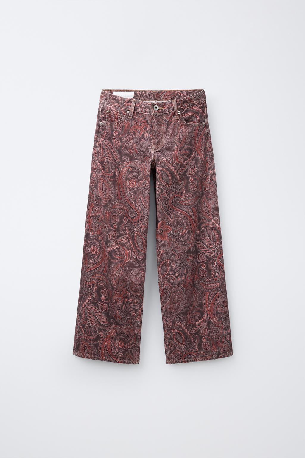 Paisley Print Wide-leg Jeans