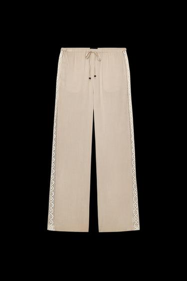 WEITE HOSE MIT SEITENSTREIFEN UND STICKEREIEN - Sandfarben von Zara - Bild 0