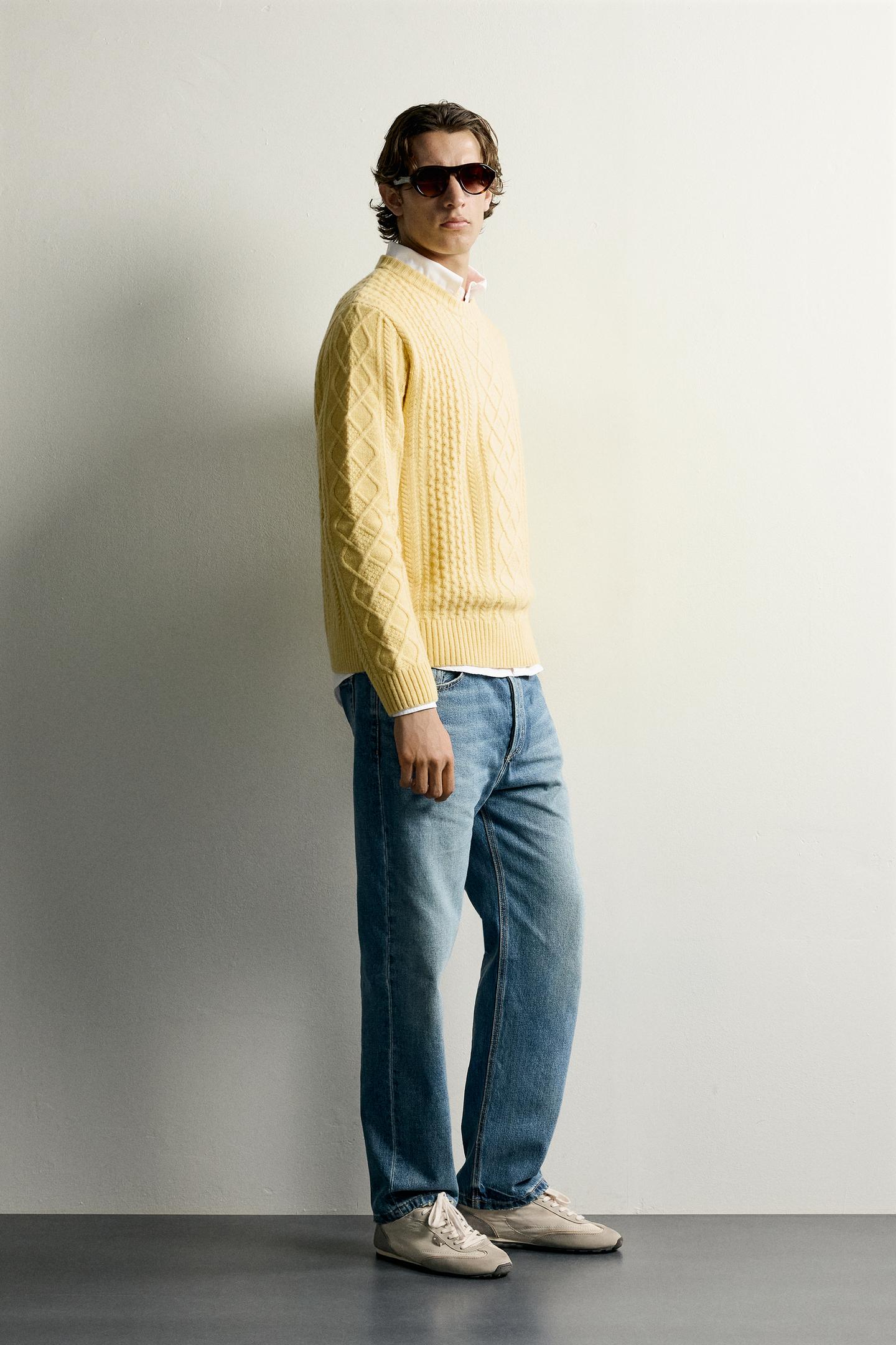 Мужской свитер Zara Textured Wool Blend, цвет: Лимонный жёлтый — фото 4