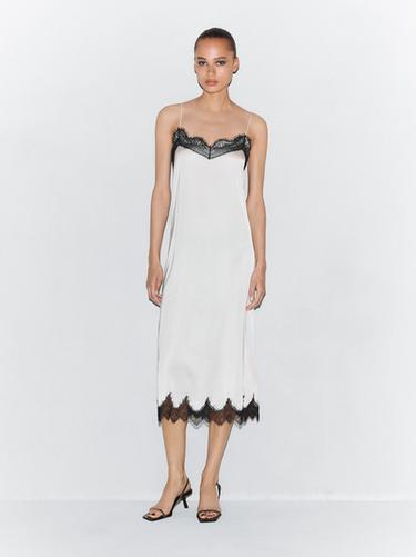 Vestido largo lencero contraste - Crudo de Zara - Imagen 0