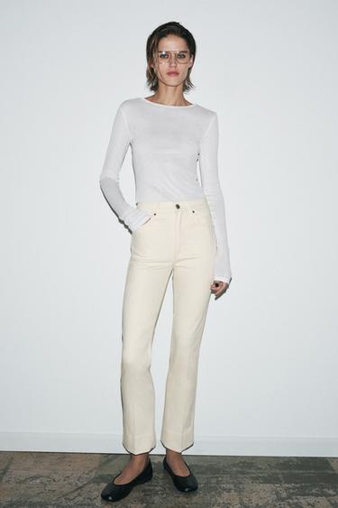 Zaras ZW COLLECTION BOOTCUT-JEANS MED MEDELHÖG MIDJA - Naturfärg