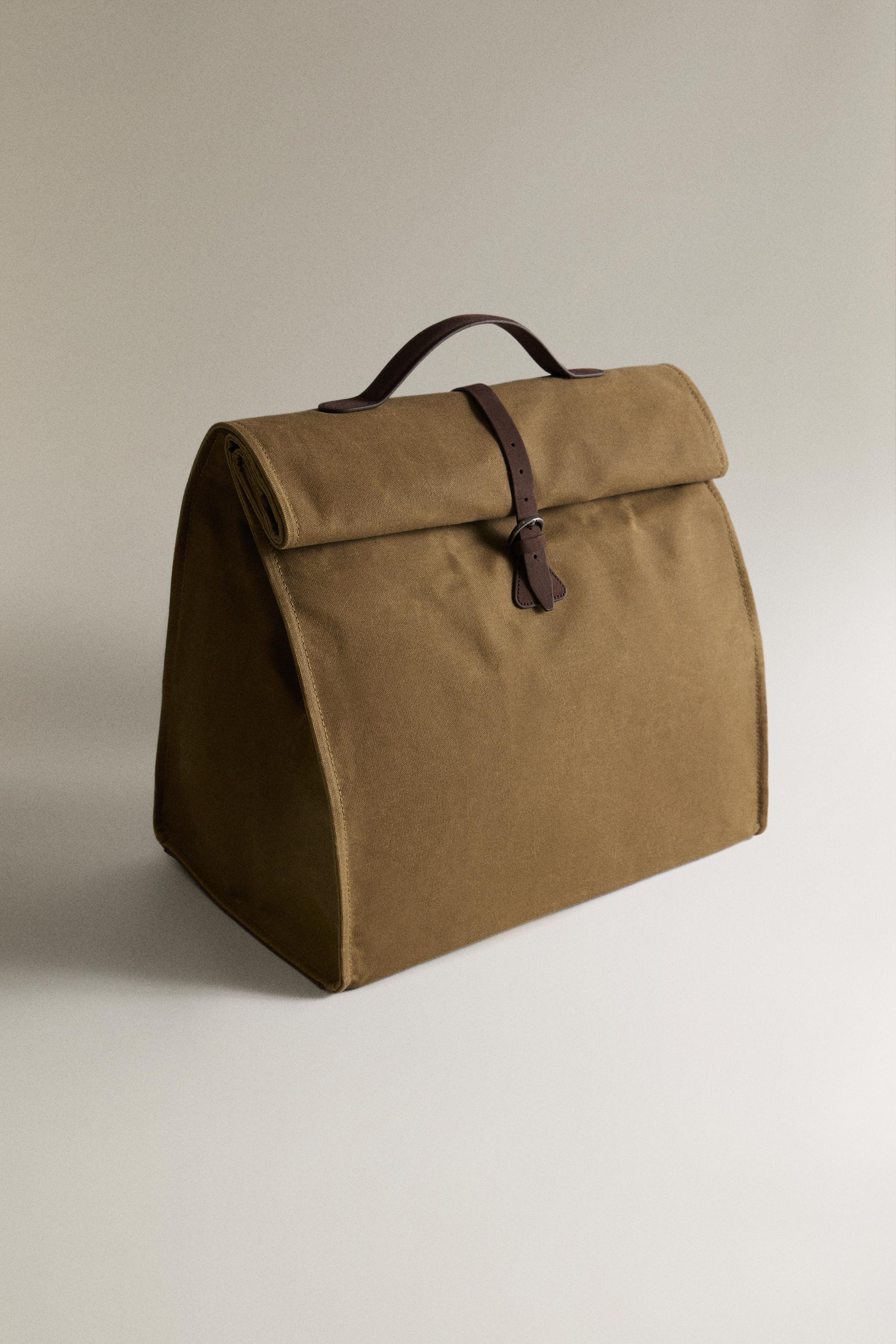 WAXED COTTON AND LEATHER COOLER — Brown / Green