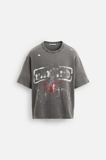 WASHED PRINT KNIT T-SHIRT - Anthracite Grey by Zara - Image 6