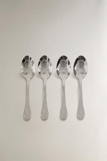 ENGRAVED STEEL TEASPOON SET (PACK OF 4) - Steel by Zara - Image 0