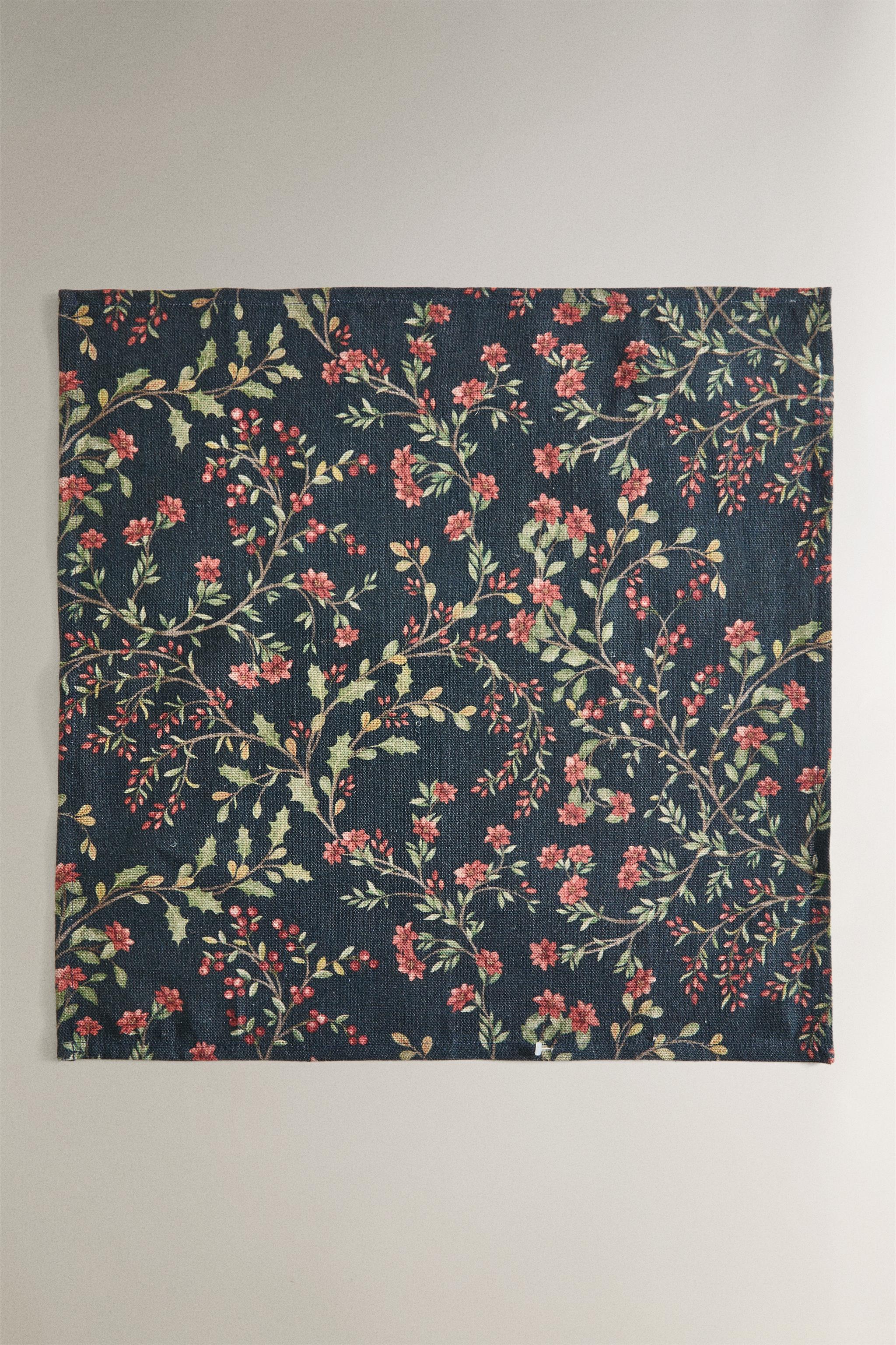 SET OF FLORAL COTTON LINEN CHRISTMAS NAPKINS (SET OF 2)