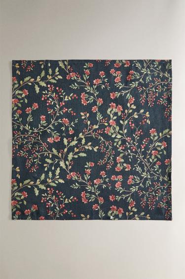 PACK OF COTTON AND LINEN FLORAL CHRISTMAS NAPKINS (PACK OF 2) - Navy blue by Zara - Image 1
