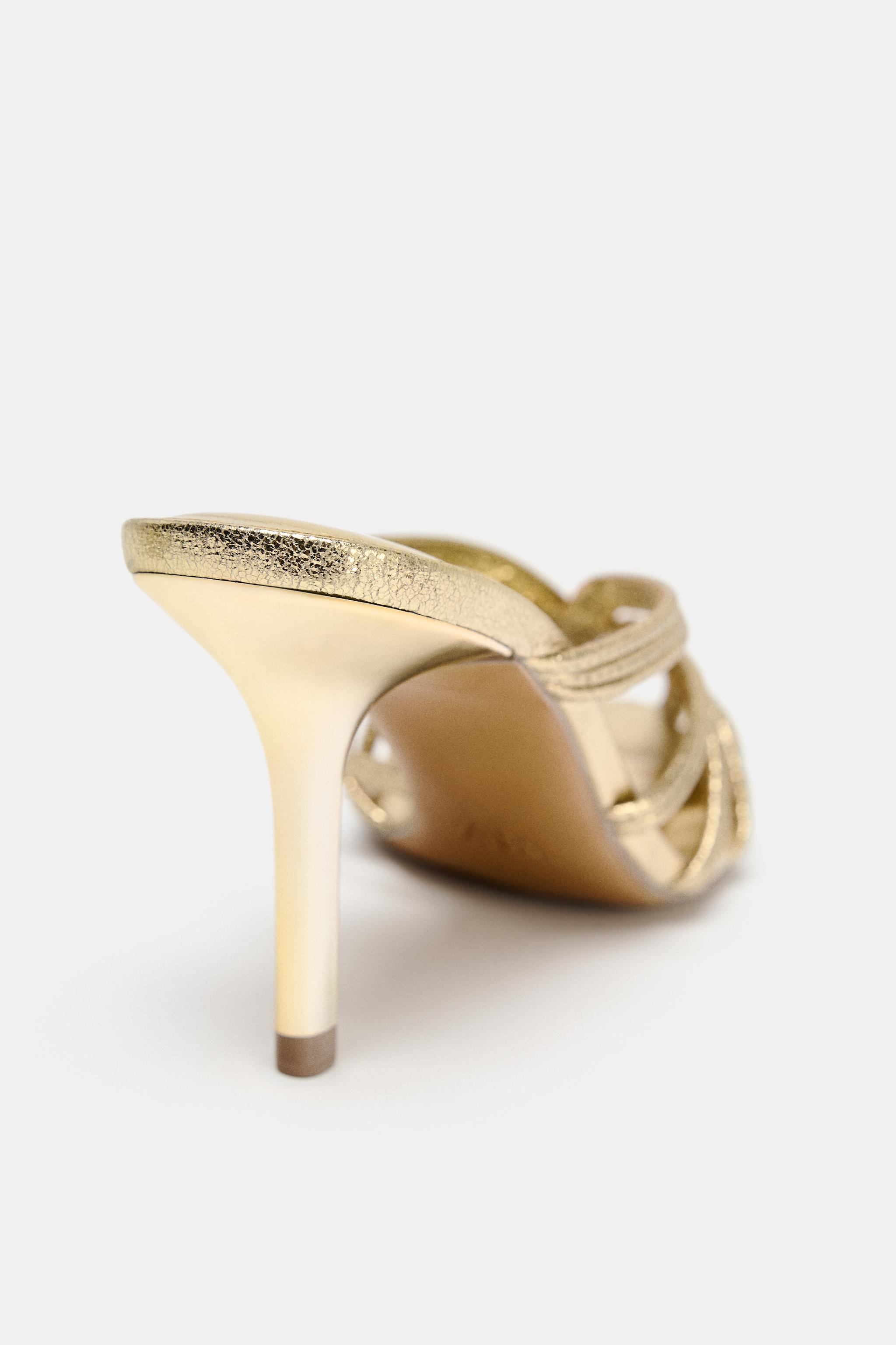 METALLIC EFFECT STILETTO HEEL SANDALS - Gold | ZARA United