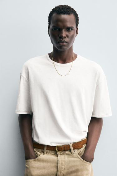 T-SHIRT WITH CONTRAST STITCHING - White by Zara - Image 4