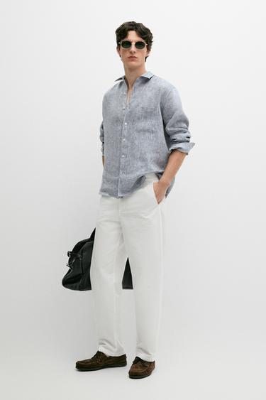 Camisa regular fit bolsillo lino - Azul de Zara - Imagen 0