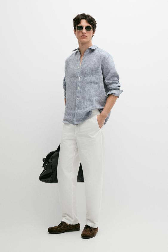 Regular fit linen shirt with pocket from Zara - $130