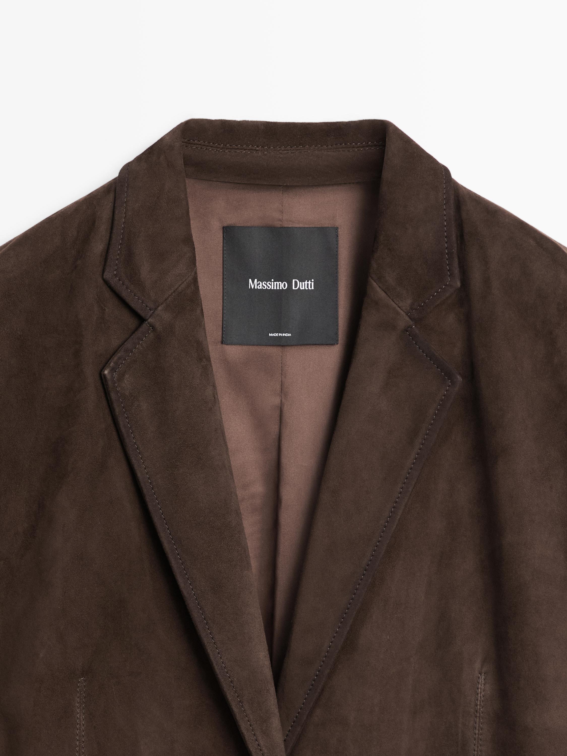 Manteau long en cuir finition daim