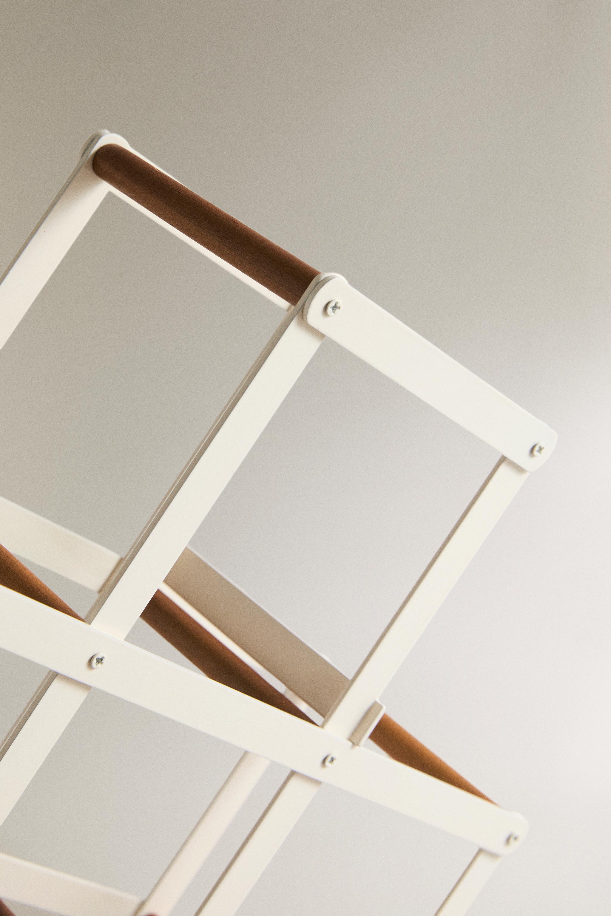 IRON AND WOOD BOTTLE STAND — Cream
