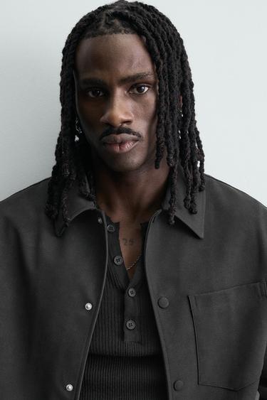 RELAXED FIT FAUX SUEDE OVERSHIRT - Black by Zara - Image 5