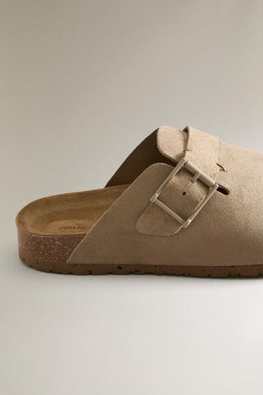 LEATHER CLOGS WITH BUCKLE AND TOPSTITCHING DETAIL - Green by Zara - Image 4