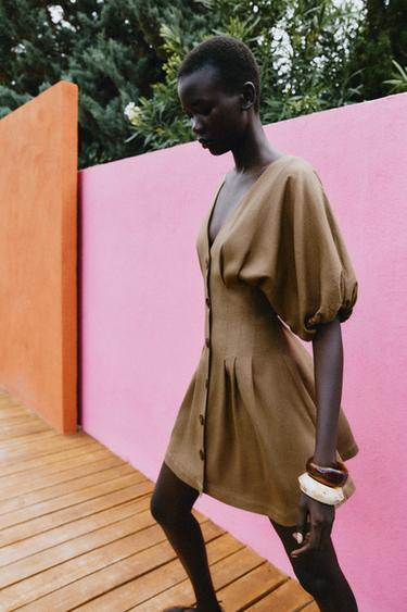 ROBE COURTE EN LIN - Tabac de Zara - Image 2