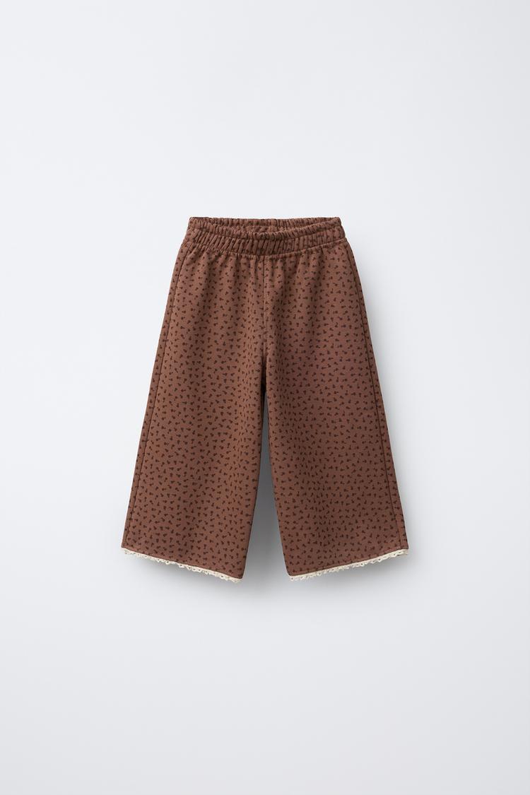 PANTALON EN MOLLETON JUPE-CULOTTE IMPRIMÉ DENTELLE Chocolat