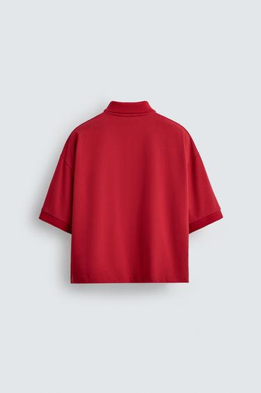 EMBROIDERED TEXT POLO SHIRT - Red by Zara - Image 7