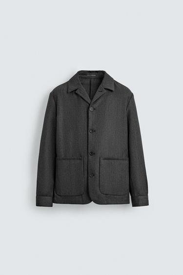 100% WOOL OVERSHIRT WITH POCKETS - Anthracite Grey by Zara