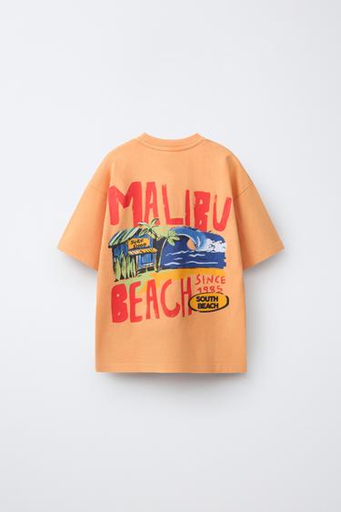 BEACH PRINT T-SHIRT - Orange by Zara - Image 1